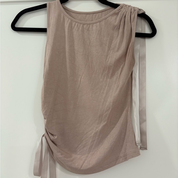 Commense Tops - Commense Asymmetrical Bow Ribbon Tank Top Khaki